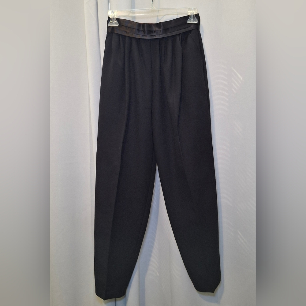 Vintage Women's Black Pants With Satin Waistband w/Pockets Size XS 80's/90's